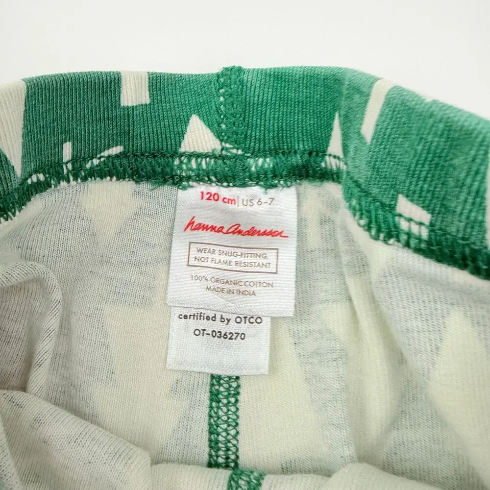 Hanna Andersson Organic Green Trees Long Johns Pajama Set, Size 6/7